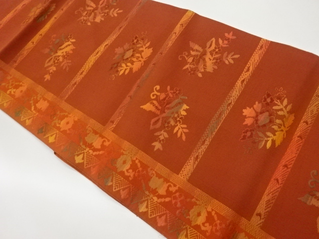 本場筑前博多横段に草花模様織出し名古屋帯